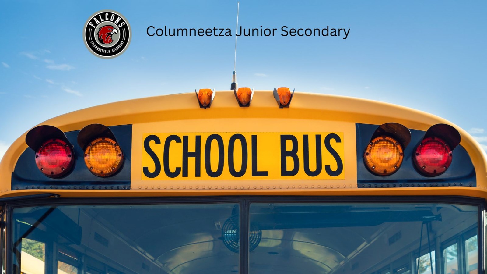 front of school bus, windows, lights